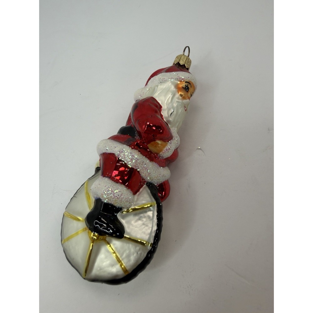 Blown Glass Christmas Ornament Christopher Radko Cycle Santa on Unicycle in Box
